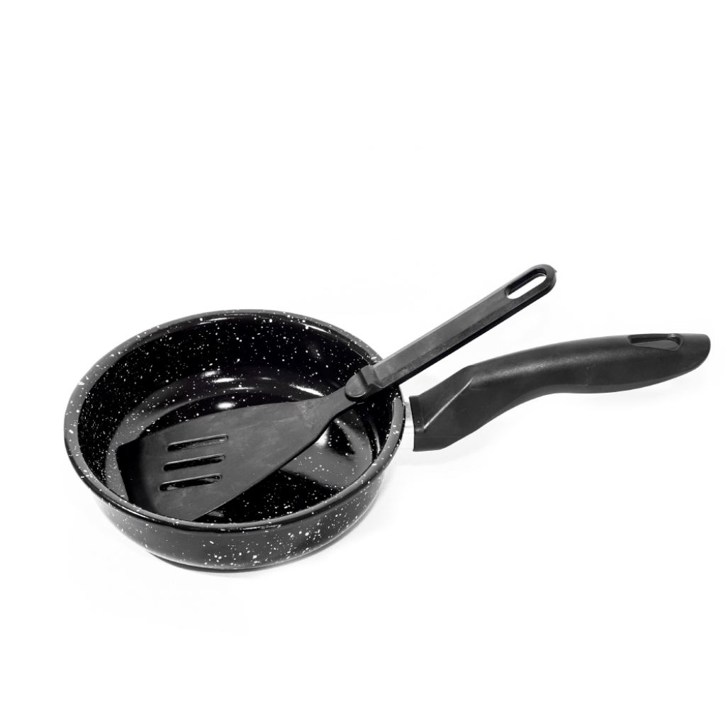 Frigideira esmaltada preta para ovo com espátula 16cm